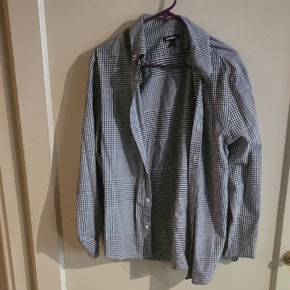 Express Black and White Checkered Dress Shirt